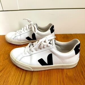 Veja White and Black Leather Sneakers